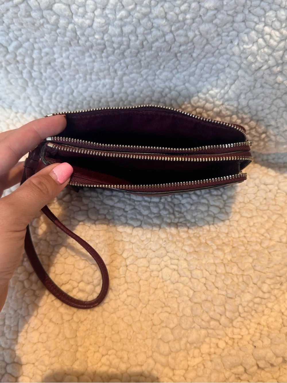 Coach Leather Wristlet Clutch in Deep Burgundy